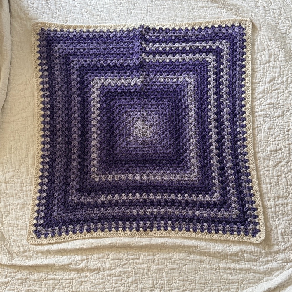 Purple and Cream Hand Crafted Acrylic, Crochet Blanket
Baby